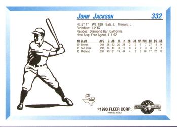 1993 Fleer ProCards #332 John Jackson Back