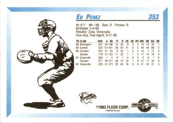 1993 Fleer ProCards #353 Ed Perez Back