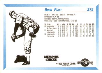 1993 Fleer ProCards #374 Doug Piatt Back