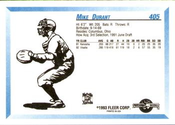 1993 Fleer ProCards #405 Mike Durant Back