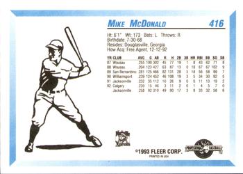1993 Fleer ProCards #416 Mike McDonald Back