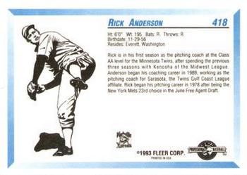 1993 Fleer ProCards #418 Rick Anderson Back