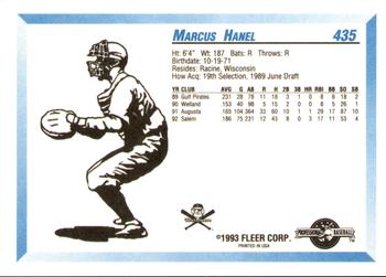 1993 Fleer ProCards #435 Marcus Hanel Back