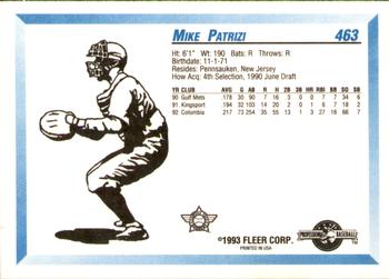 1993 Fleer ProCards #463 Mike Patrizi Back