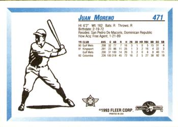 1993 Fleer ProCards #471 Juan Moreno Back