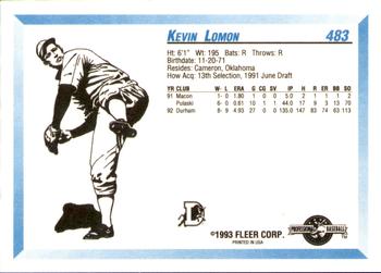 1993 Fleer ProCards #483 Kevin Lomon Back