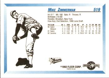 1993 Fleer ProCards #519 Mike Zimmerman Back