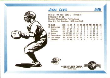 1993 Fleer ProCards #546 Jesse Levis Back