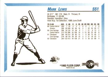 1993 Fleer ProCards #551 Mark Lewis Back