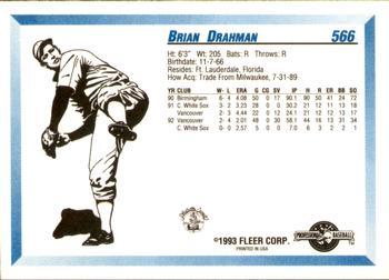 1993 Fleer ProCards #566 Brian Drahman Back