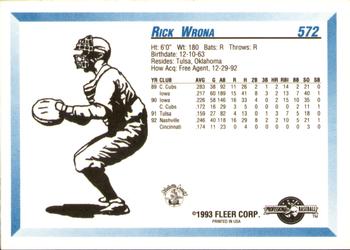 1993 Fleer ProCards #572 Rick Wrona Back