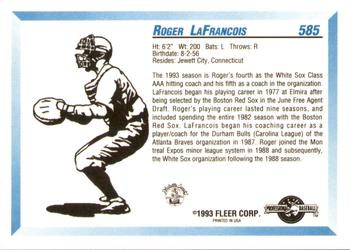 1993 Fleer ProCards #585 Roger LaFrancois Back