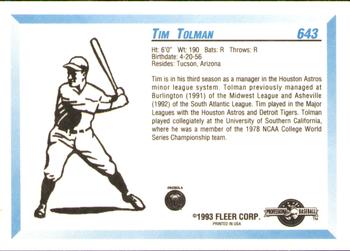 1993 Fleer ProCards #643 Tim Tolman Back