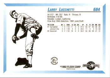 1993 Fleer ProCards #684 Larry Lucchetti Back