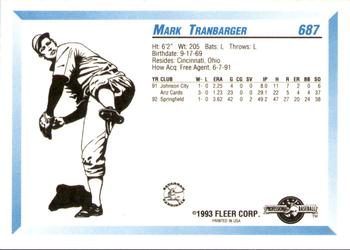 1993 Fleer ProCards #687 Mike Tranbarger Back