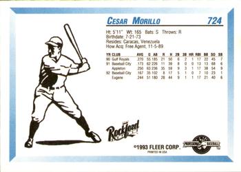 1993 Fleer ProCards #724 Cesar Morillo Back