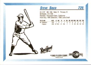 1993 Fleer ProCards #725 Steve Sisco Back
