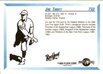 1993 Fleer ProCards #733 Jim Thrift Back