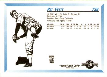 1993 Fleer ProCards #738 Pat Fetty Back