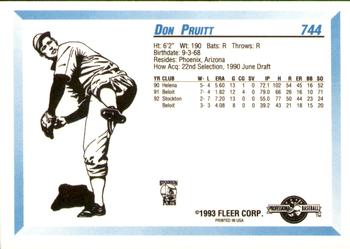 1993 Fleer ProCards #744 Don Pruitt Back