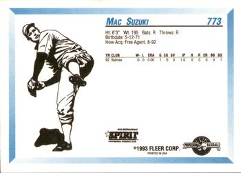 1993 Fleer ProCards #773 Mac Suzuki Back