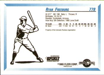 1993 Fleer ProCards #778 Ryan Freeburg Back