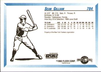 1993 Fleer ProCards #784 Sean Gilliam Back