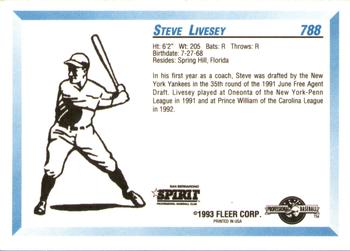 1993 Fleer ProCards #788 Steve Livesey Back