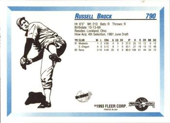 1993 Fleer ProCards #790 Russell Brock Back