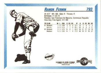 1993 Fleer ProCards #793 Ramon Fermin Back