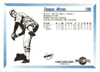 1993 Fleer ProCards #796 Thomas Myers Back