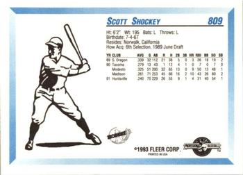 1993 Fleer ProCards #809 Scott Shockey Back