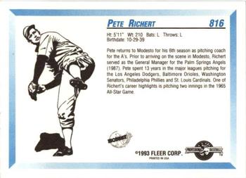 1993 Fleer ProCards #816 Pete Richert Back