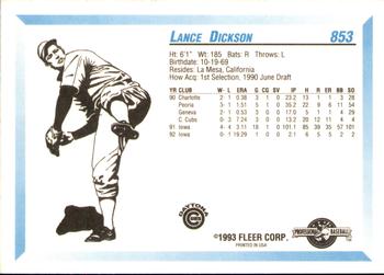 1993 Fleer ProCards #853 Lance Dickson Back