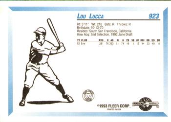 1993 Fleer ProCards #923 Lou Lucca Back