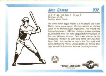 1993 Fleer ProCards #932 Jose Castro Back
