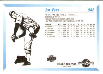 1993 Fleer ProCards #942 Jim Pena Back