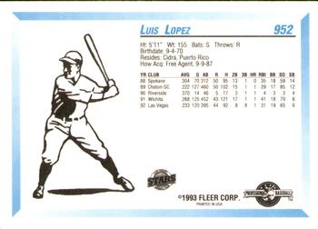 1993 Fleer ProCards #952 Luis Lopez Back