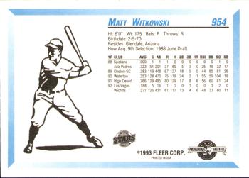 1993 Fleer ProCards #954 Matt Witkowski Back