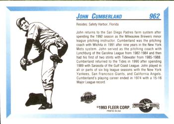 1993 Fleer ProCards #962 John Cumberland Back