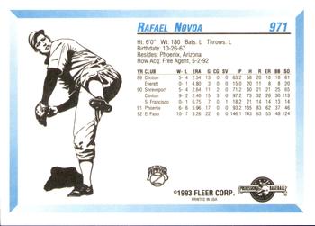 1993 Fleer ProCards #971 Rafael Novoa Back