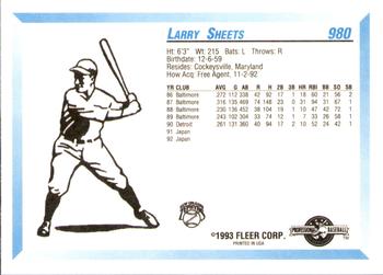 1993 Fleer ProCards #980 Larry Sheets Back