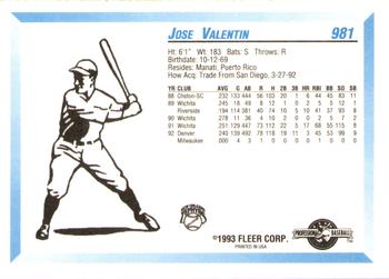 1993 Fleer ProCards #981 Jose Valentin Back