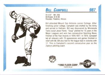1993 Fleer ProCards #987 Bill Campbell Back