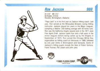 1993 Fleer ProCards #988 Ron Jackson Back