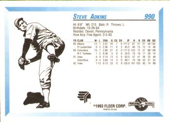 1993 Fleer ProCards #990 Steve Adkins Back