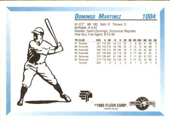 1993 Fleer ProCards #1004 Domingo Martinez Back