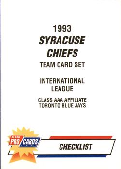 1993 Fleer ProCards #1016 Checklist Front