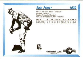 1993 Fleer ProCards #1020 Rick Forney Back