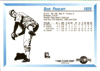 1993 Fleer ProCards #1025 Dave Paveloff Back